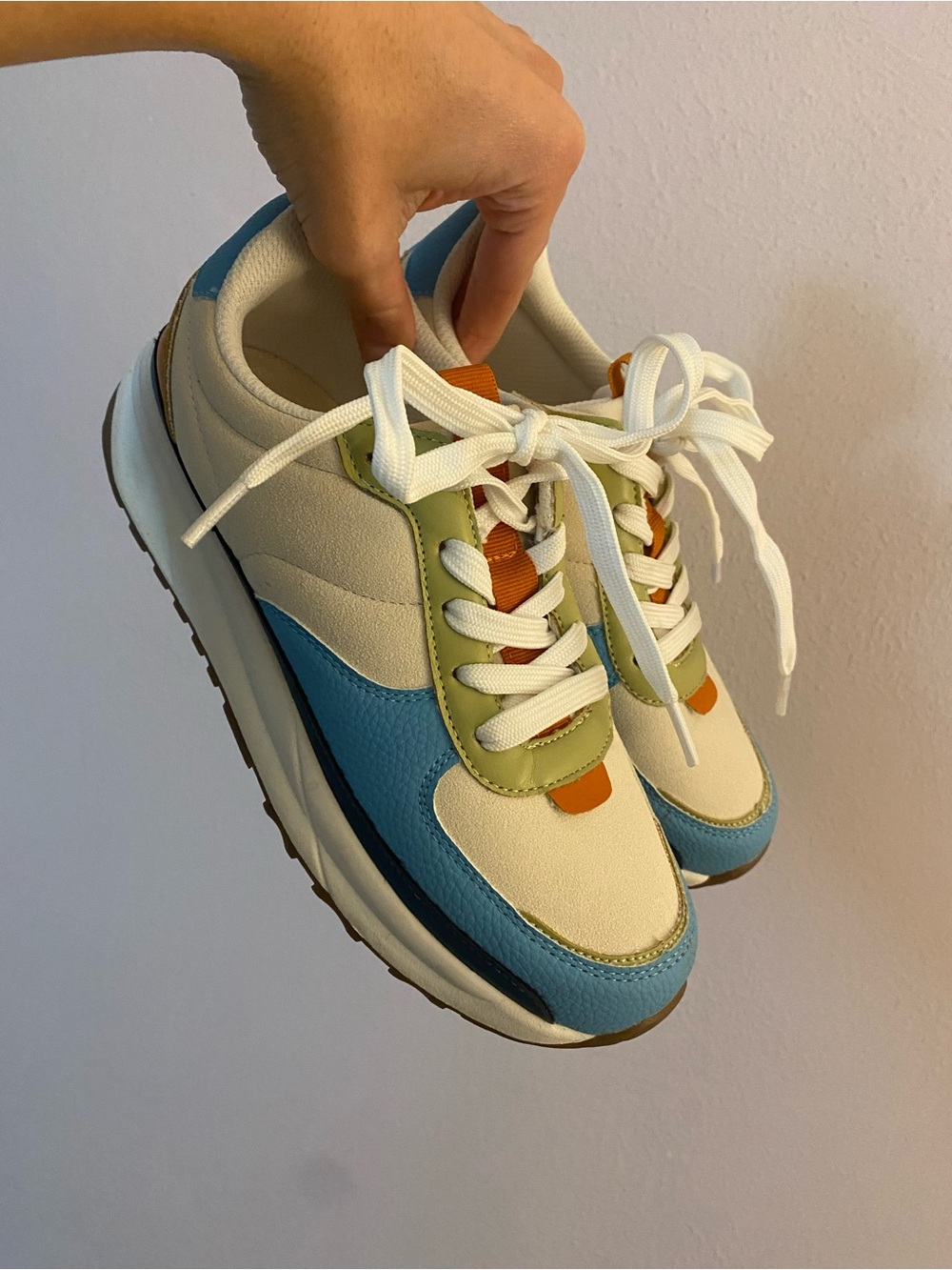 Amazon Women's Colorblock Sneakers - Blue, Cream & Olive with Tan Accents